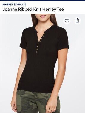 Market & Spruce Joanne Ribbed Knit Henley Tee - Black NWT